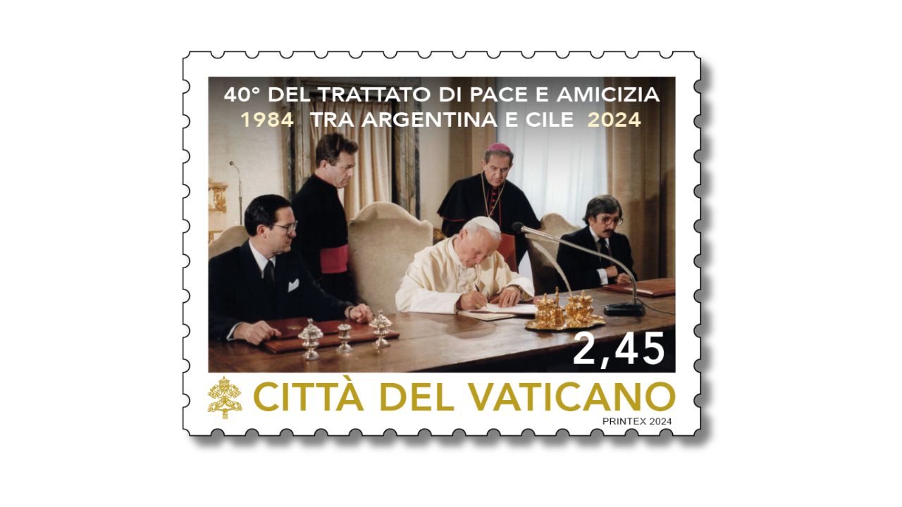 Francobollo celebrativo del 40° anniversario della firma del Trattato di Pace e Amicizia tra Cile e Argentina